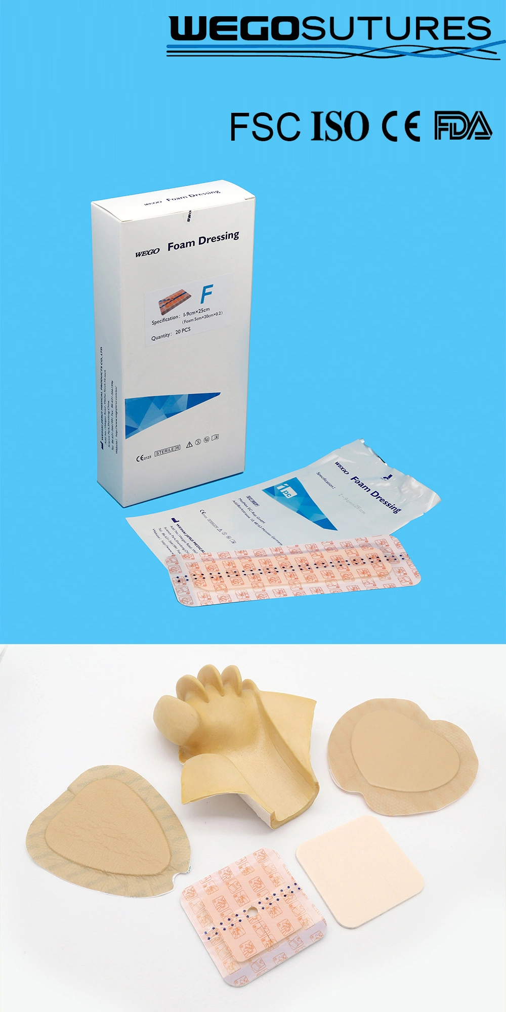 CE 510K Antibacterial/ Antimicrobial Silver Foam Dressing for Wound Care